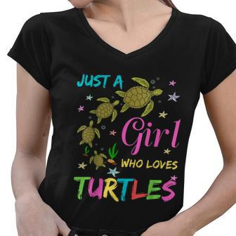 Just A Girl Who Loves Turtles Turtle Sea Costume Girls Graphic Design Printed Casual Daily Basic Women V-Neck T-Shirt - Thegiftio UK