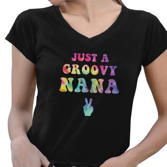 Just A Groovy Nana Tie Dye Hippie Mom Peace Sign Women V-Neck T-Shirt - Monsterry UK