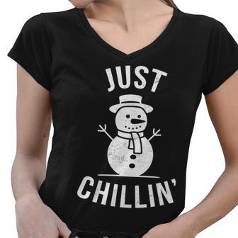 Just Chillin Snowman Women V-Neck T-Shirt - Monsterry AU