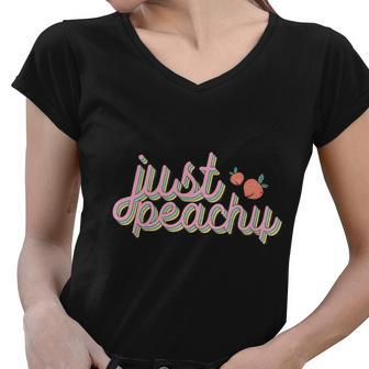 Just Peachy Summer Vibes For Every One Retro Summer Women V-Neck T-Shirt - Seseable