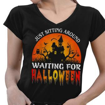 Just Sitting Around Castles Spend All Year Waiting For Halloween Women V-Neck T-Shirt - Seseable