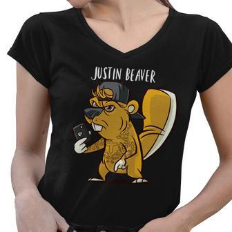 Justin Beaver Tshirt Women V-Neck T-Shirt - Monsterry UK