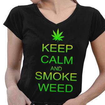 Keep Calm And Smoke Weed Women V-Neck T-Shirt - Monsterry UK