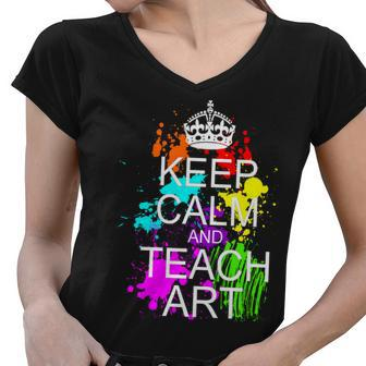 Keep Calm And Teach Art Graphic Design Printed Casual Daily Basic Women V-Neck T-Shirt - Thegiftio UK