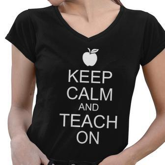 Keep Calm And Teach On Graphic Design Printed Casual Daily Basic Women V-Neck T-Shirt - Thegiftio UK