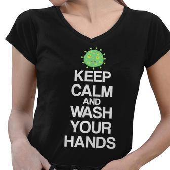 Keep Clam And Wash Your Hands Graphic Design Printed Casual Daily Basic Women V-Neck T-Shirt - Thegiftio