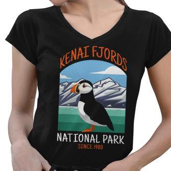 Kenai Fjords National Park Us Puffin Bird Alaska Women V-Neck T-Shirt - Seseable