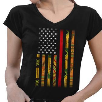 Kente Us African American Flag Women V-Neck T-Shirt - Monsterry