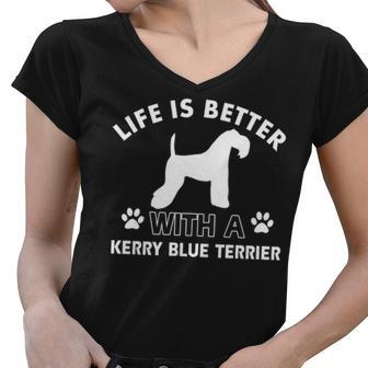 Kerry Blue Terrier Dog Breed Designs Women V-Neck T-Shirt - Thegiftio UK