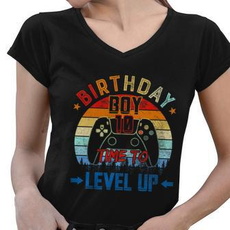 Kids 10Th Birthday Boy Time To Level Up 10 Years Old Boys Gift Women V-Neck T-Shirt - Monsterry