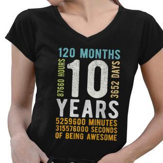 Kids 10Th Birthday Gift 10 Years Old Vintage Retro 120 Months Women V-Neck T-Shirt - Monsterry