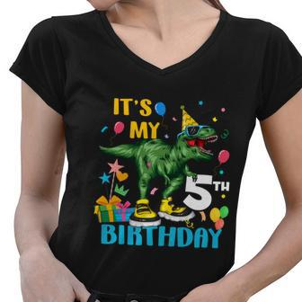 Kids Boys Its My 5Th Birthday Happy 5 Year Trex Tshirt Women V-Neck T-Shirt - Monsterry