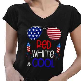 Kids Boys Kids 4Th Of July Red White And Cool Sunglasses Girls Women V-Neck T-Shirt - Monsterry