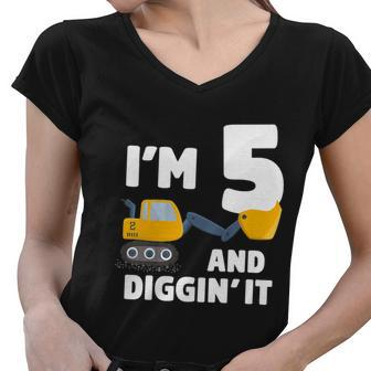Kids Construction Truck 5Th Birthday Boy 5 Year Old Meaningful Gift Women V-Neck T-Shirt - Monsterry CA