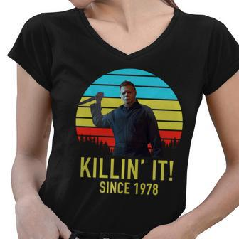 Killin It Since 1978 Retro Horror Movie Women V-Neck T-Shirt - Monsterry