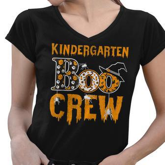Kindergarten Teacher Boo Crew Halloween Kindergarten Teacher Women V-Neck T-Shirt - Seseable