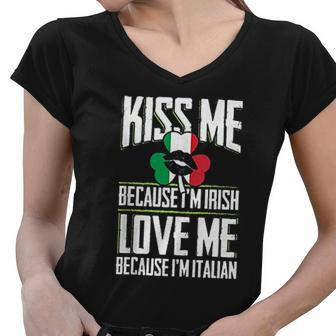 Kiss Me Im Irish Love Me Im Italian St Patricks Proud Irish V2 Women V-Neck T-Shirt - Thegiftio UK