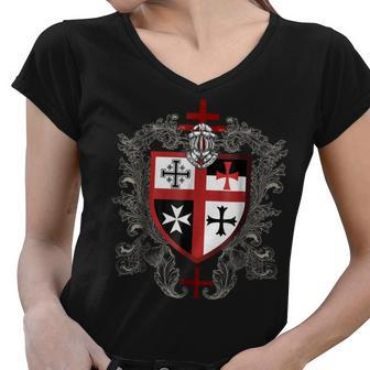 Knight Templar T Shirt - Shield Of The Knight Templar - Knight Templar Store Women V-Neck T-Shirt - Seseable