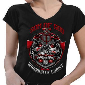 Knight Templar T Shirt - Son Of God Warrior Of Christ - Knight Templar Store Women V-Neck T-Shirt - Seseable