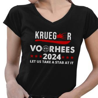 Krueger Voorhees 2024 Let Us Take A Stab At It Women V-Neck T-Shirt - Monsterry