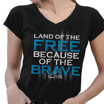 Land Of The Free Because Of The Brave Usa Women V-Neck T-Shirt - Monsterry