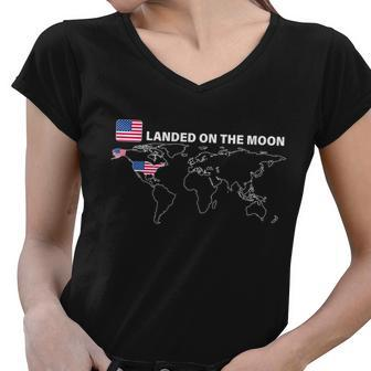 Landed On The Moon Usa Map Women V-Neck T-Shirt - Monsterry