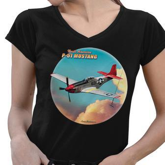 Larry Grossman - P-51 Mustang Plane Tshirt Women V-Neck T-Shirt - Monsterry CA