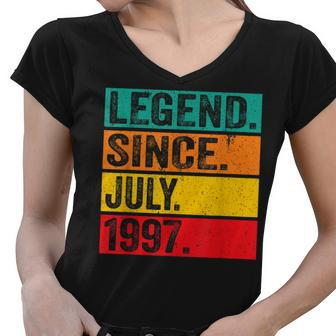 Legend Since July 1997 25Th Birthday 25 Years Old Vintage Women V-Neck T-Shirt - Seseable