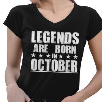 Legends Are Born In October Birthday Women V-Neck T-Shirt - Monsterry UK