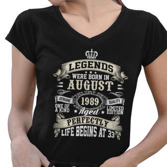 Legends Were Born In August 1989 Vintage 33Rd Birthday Gift For Men & Women Women V-Neck T-Shirt - Monsterry