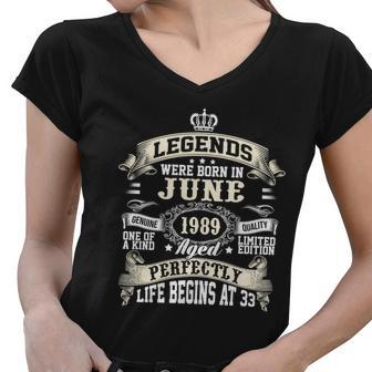 Legends Were Born In June 1989 Vintage 33Rd Birthday Gift For Men & Women Women V-Neck T-Shirt - Monsterry AU