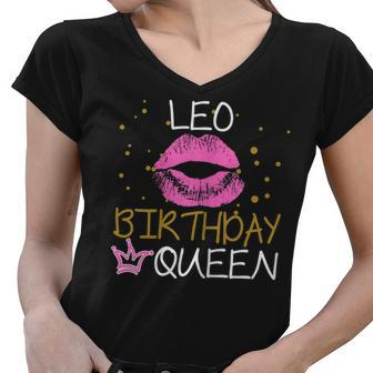 Leo Birthday Queen Leo Zodiac Women V-Neck T-Shirt - Seseable