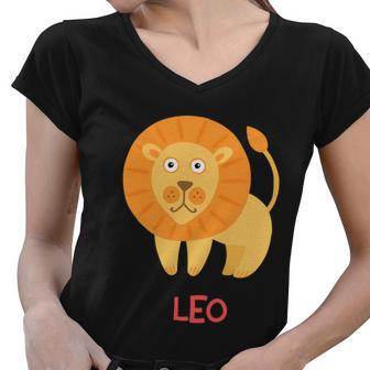 Leo Lion Zodiac Sign Cute Women V-Neck T-Shirt - Monsterry