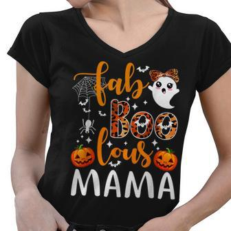 Leopard Fab Boo Lous Mama Spooky Mama Halloween Costume Gift Women V-Neck T-Shirt - Seseable