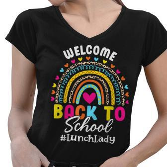 Leopard Rainbow Lunch Lady Welcome Back To School Women V-Neck T-Shirt - Thegiftio UK
