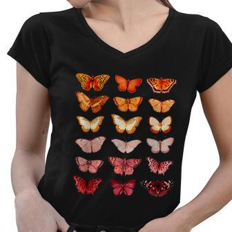 Lesbian Flag Color Butterfly Subtle Sapphic Pride Aesthetic Women V-Neck T-Shirt - Monsterry DE