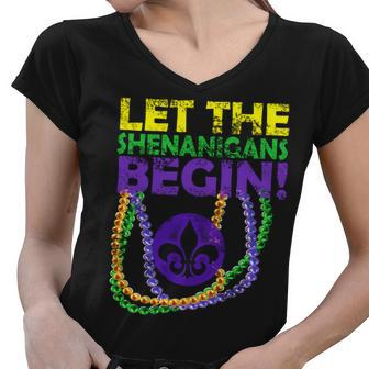Let Shenanigans Begins Mardi Gras Tshirt Women V-Neck T-Shirt - Monsterry AU