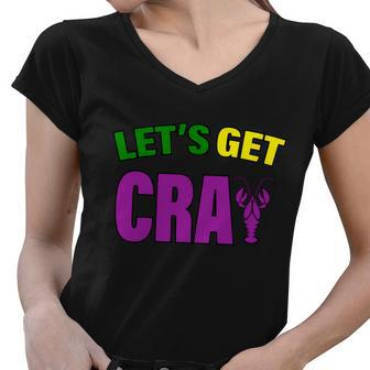 Lets Get Cray Mardi Gras Party Graphic Design Printed Casual Daily Basic Women V-Neck T-Shirt - Thegiftio UK