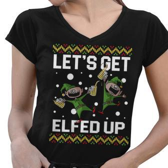Lets Get Elfed Up Ugly Christmas Tshirt Women V-Neck T-Shirt - Monsterry UK