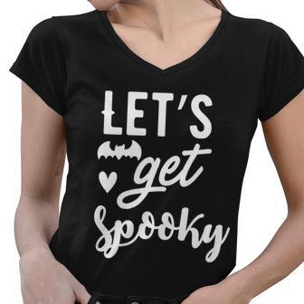 Lets Get Spooky Halloween Quote Women V-Neck T-Shirt - Monsterry