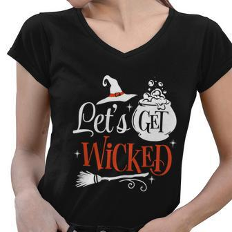Lets Get Wicked Halloween Quote Women V-Neck T-Shirt - Monsterry UK
