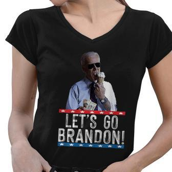 Lets Go Brandon Biden Eating Ice Cream Funny Biden Women V-Neck T-Shirt - Monsterry DE