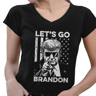 Lets Go Brandon Conservative Anti Liberal Us Flag Women V-Neck T-Shirt - Monsterry CA