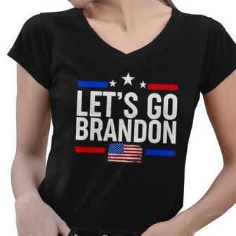 Lets Go Brandon Distress Usa Flag Fjb Chant Tshirt Women V-Neck T-Shirt - Monsterry AU