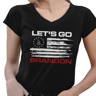 Lets Go Brandon Let Go Brandon Fjb Funny Fjb Fjb Funny Brandon Flag Funny Women V-Neck T-Shirt - Monsterry UK