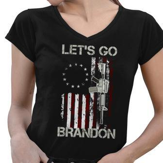 Lets Go Brandon Vintage American Flag Gun Rifle Tshirt Women V-Neck T-Shirt - Monsterry AU