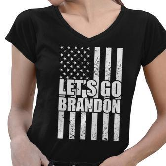 Lets Go Brandon Vintage American Flag Tshirt Women V-Neck T-Shirt - Monsterry CA