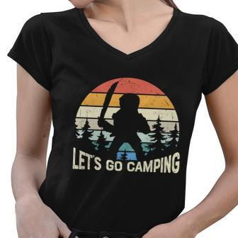 Lets Go Camping Halloween Quote Women V-Neck T-Shirt - Thegiftio UK