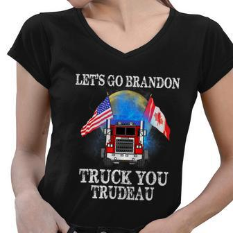 Lets Go Truck You Trudeau Usa Canada Flag Truckers Vintage Women V-Neck T-Shirt - Monsterry UK