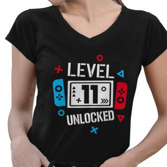 Level 11 Unlocked Birthday 11Th Birthday Boy Gamer 11 Years Old Gamer Women V-Neck T-Shirt - Monsterry